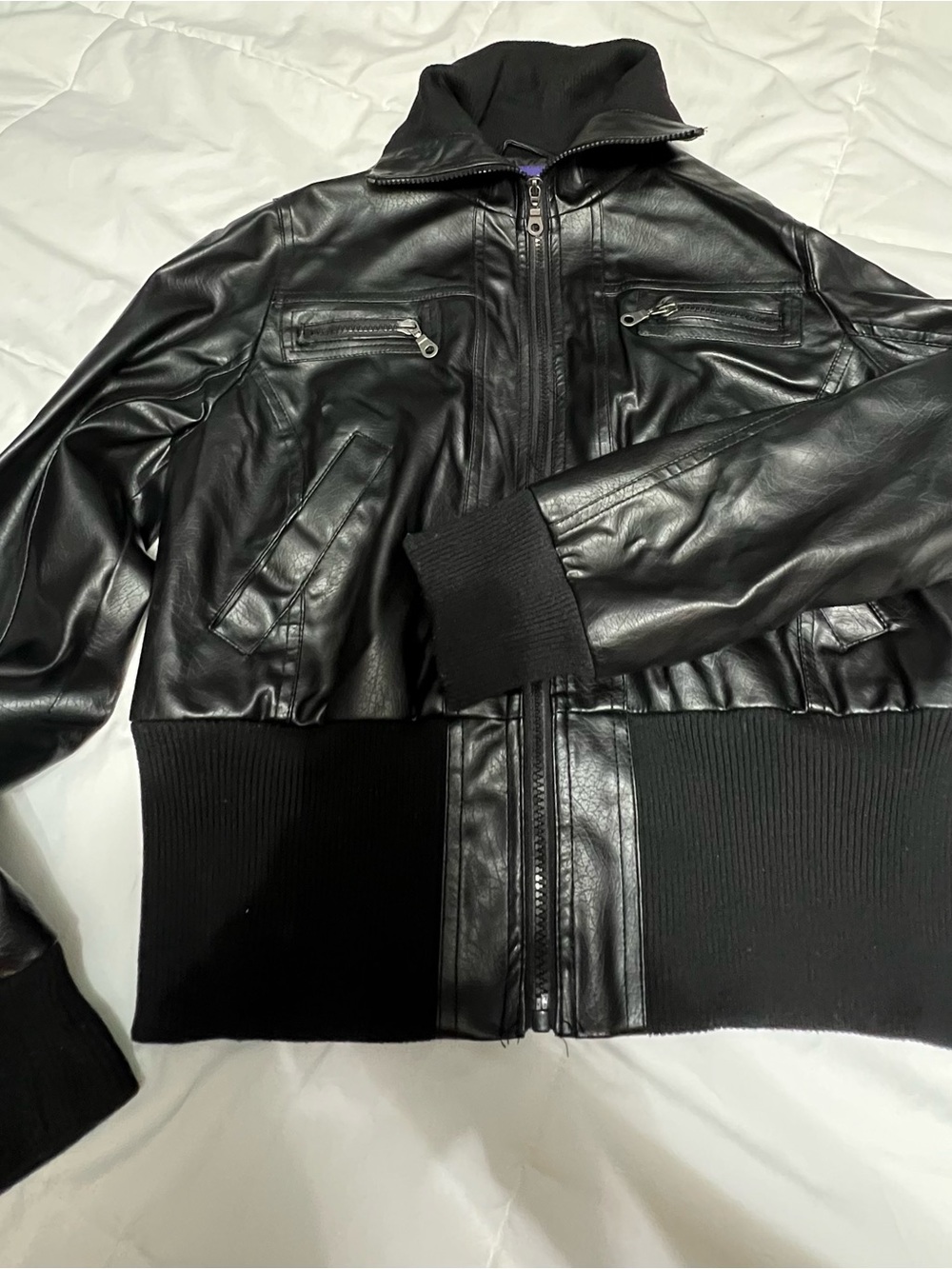 Black Leather Bomber Jacket for Women - Sleek Zip-Up Style
